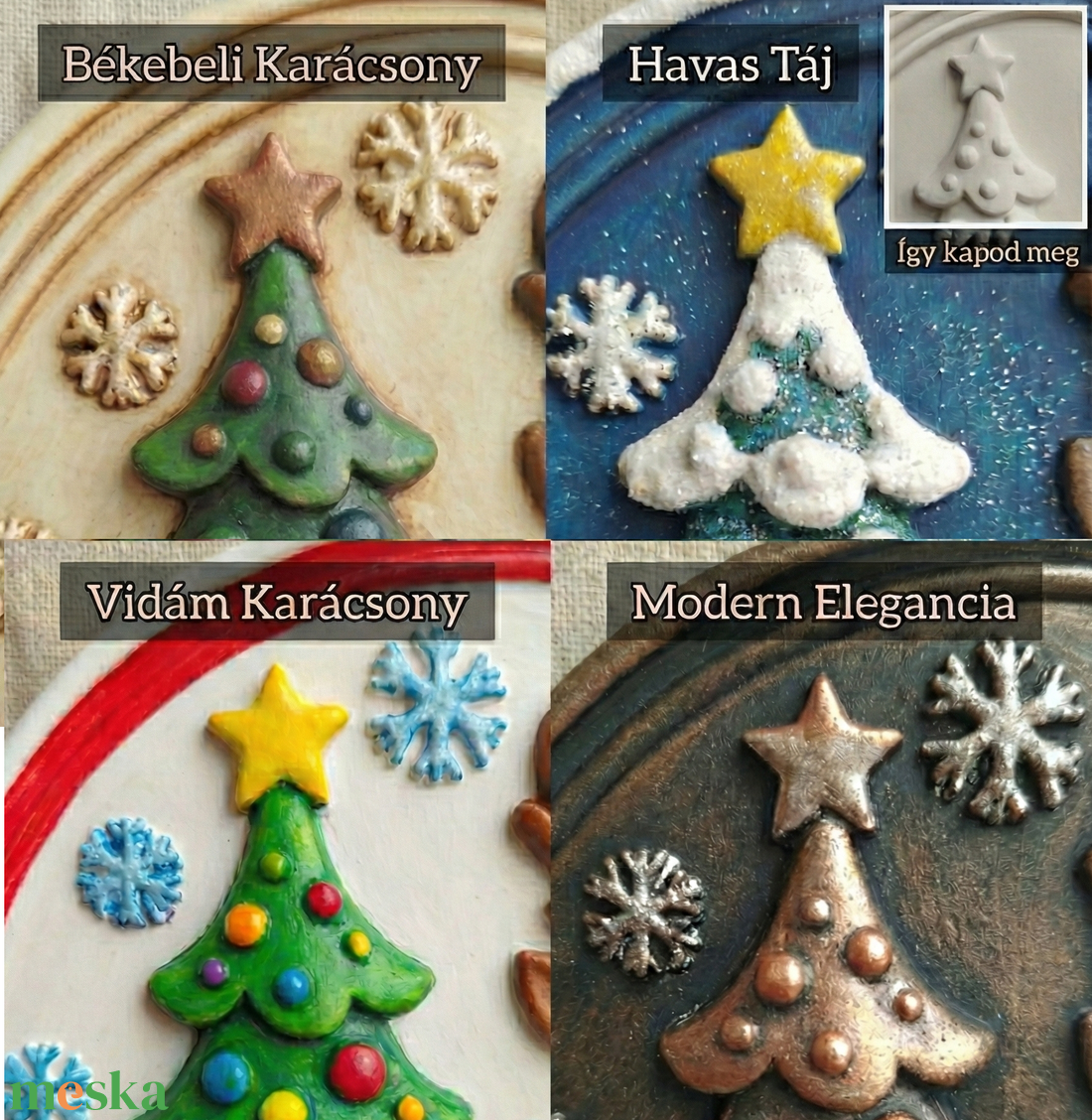 NOYA Tales Bambi Karácsonyal � Prémium Kifesthető Kerámia-hatású Plakett (15cm) állvánnyal, öco-gyant  - karácsony - karácsonyi lakásdekoráció - karácsonyi lakásdíszek - Meska.hu