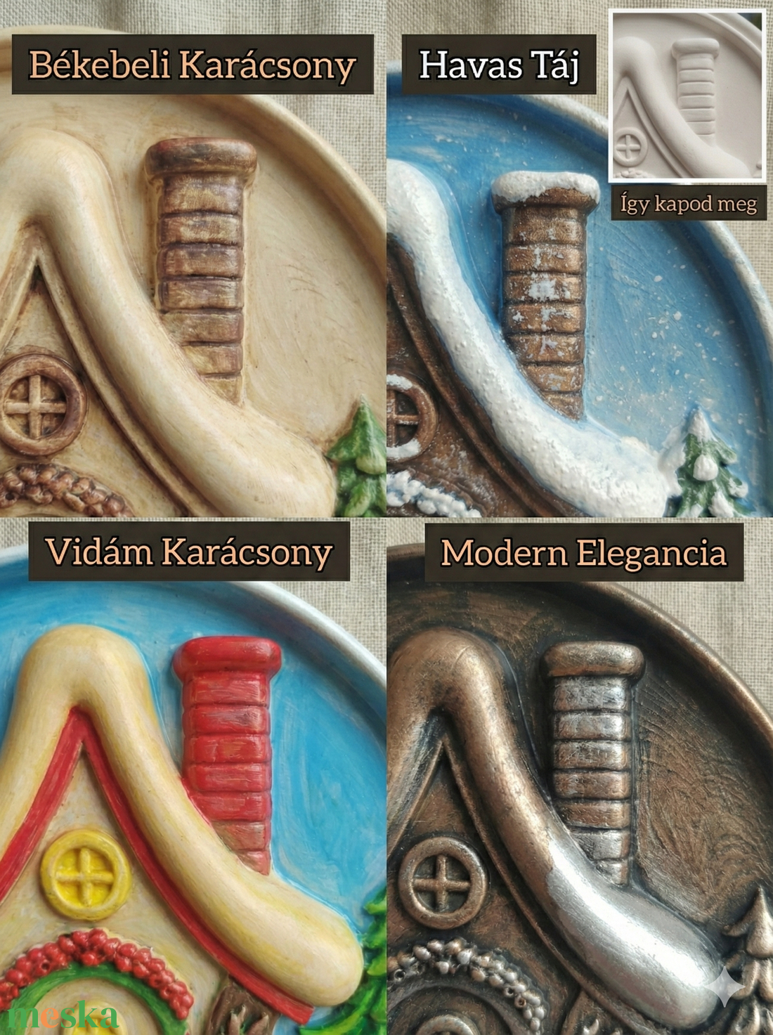 NOYA Tales Téli Menedék � Prémium Kifesthető Kerámia-hatású Plakett (15cm) állvánnyal, öco-gyant  - karácsony - karácsonyi lakásdekoráció - karácsonyi lakásdíszek - Meska.hu