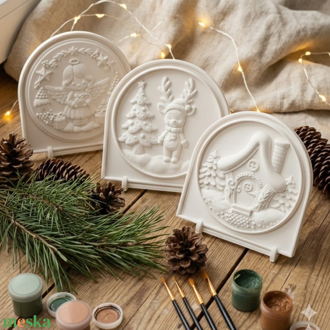NOYA Tales Téli Mesevilág � 3 db-os festhető 3D dombormű - Prémium öco-gyantából - karácsony - karácsonyi lakásdekoráció - karácsonyi lakásdíszek - Meska.hu