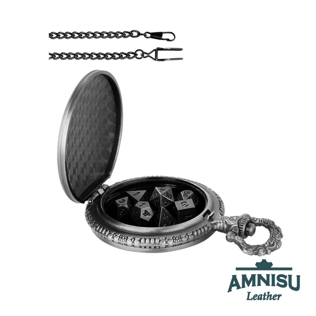 Ezüst sárkány fejes mini fém kockaszett zsebóra tokban - játék & sport - szerepjáték - Meska.hu