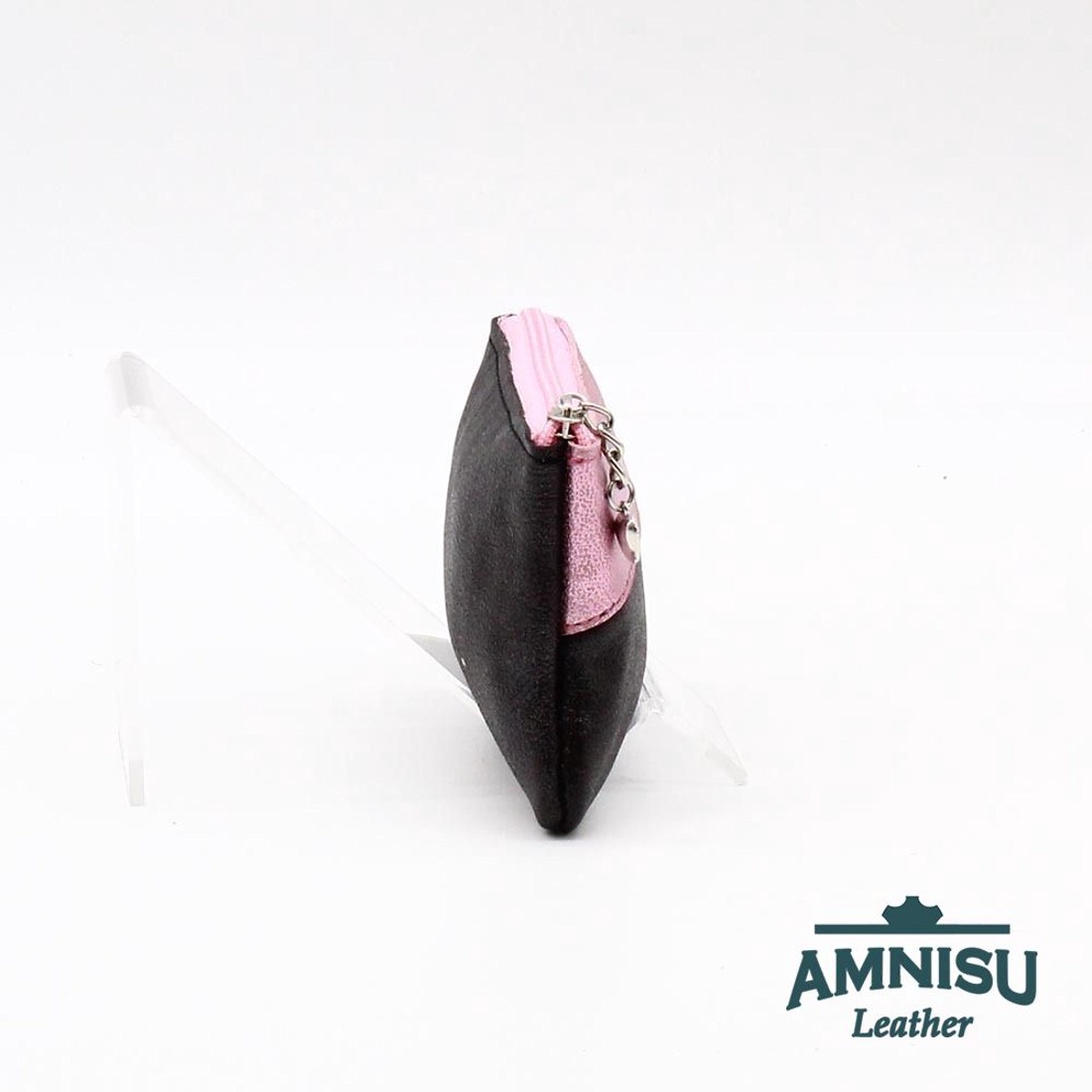 Fényes fekete - metál rózsaszín ívelt egy cipzáras kulcstartó C8006 - táska & tok - kulcstartó & táskadísz - kulcstartó - Meska.hu