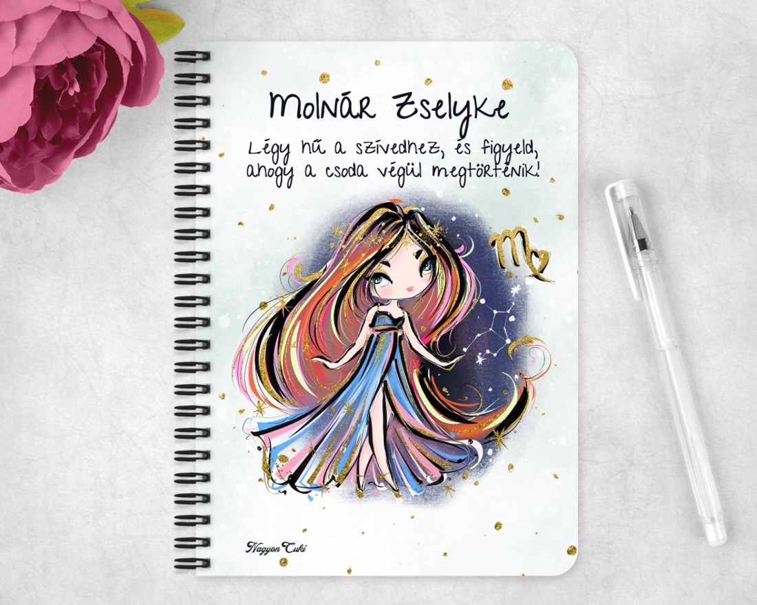 Személyre szabható - Vörös hajú Csini Szűz lány mintás A5-ös füzet - otthon & életmód - papír, írószer - jegyzetfüzet & napló - Meska.hu