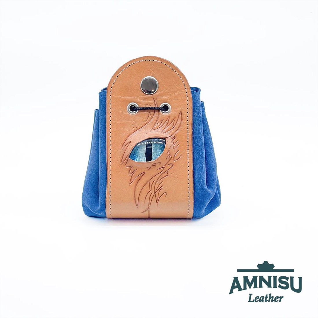 Bézs - kék sárkányszemes bőr 2in1 szütyő és kockatálca - Karen - játék & sport - szerepjáték - Meska.hu