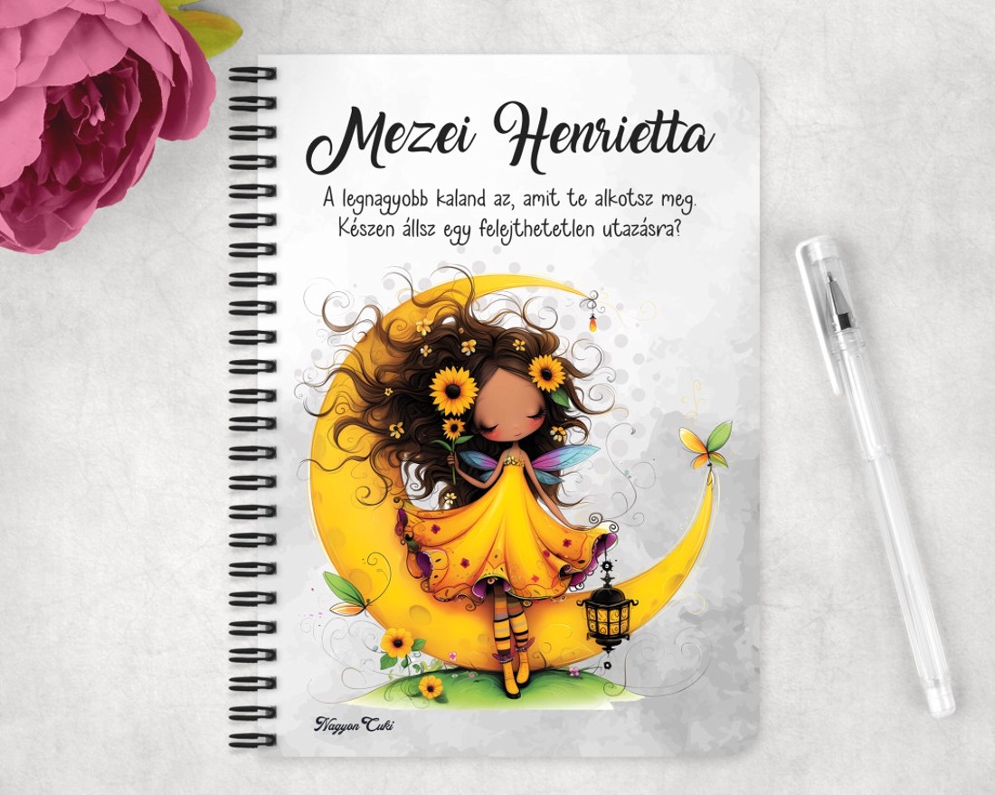 Személyre szabható - Cuki Napraforgós tündérlány lámpással mintás A5-ös füzet - otthon & életmód - papír, írószer - jegyzetfüzet & napló - Meska.hu