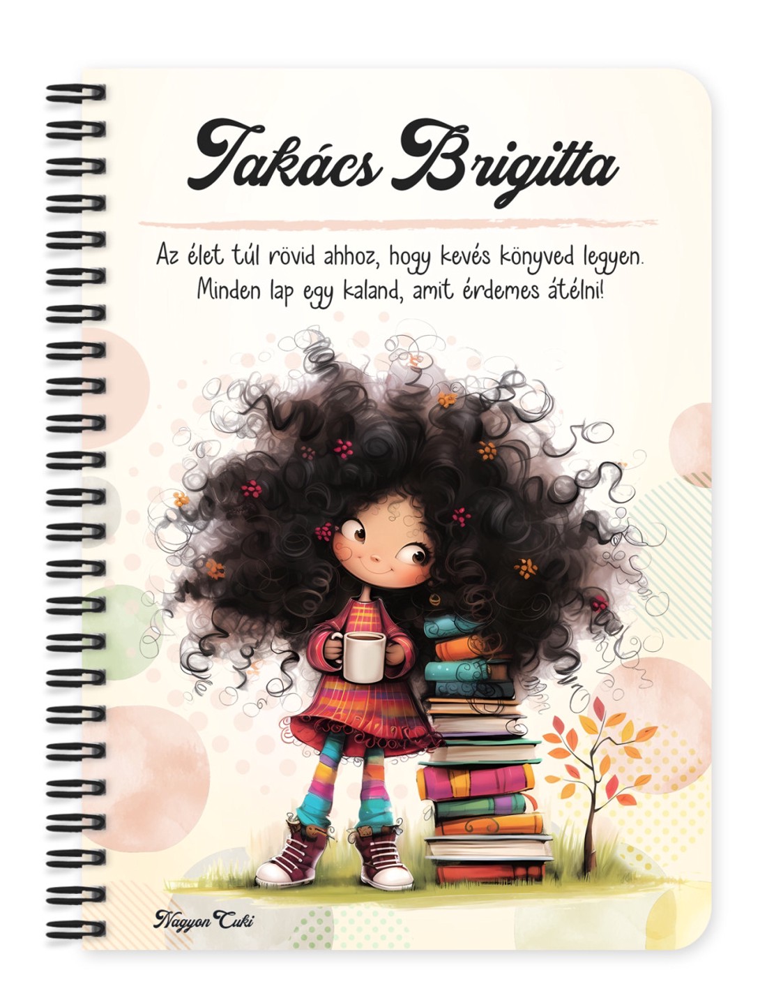 Személyre szabható - Kávé és könyvek őszi Könyvmoly lány mintás A6-os füzet - otthon & életmód - papír, írószer - jegyzetfüzet & napló - Meska.hu