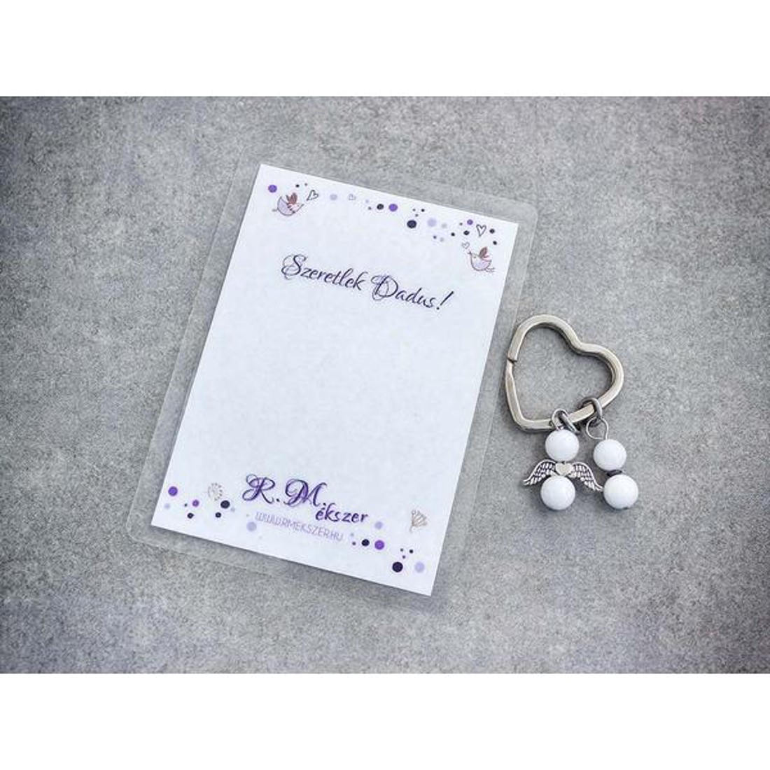 Szeretlek Dadus kulcstartó tejkvarccal - táska & tok - kulcstartó & táskadísz - kulcstartó - Meska.hu