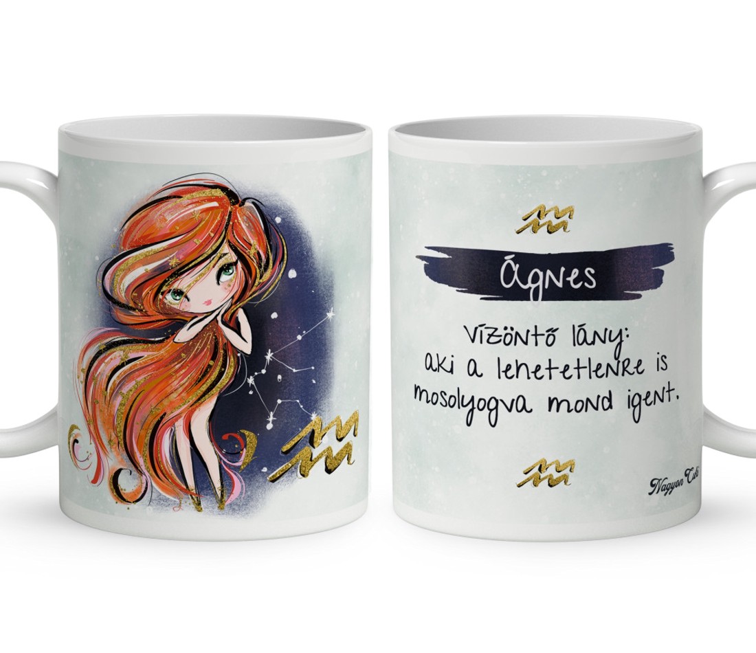 Személyre szabható - Vörös hajú Csini Vízöntő lány mintás bögre - otthon & életmód - konyhafelszerelés, tálalás - tálalás - bögre & csésze - Meska.hu