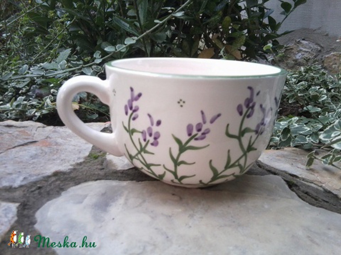 -Levendulás fél literes  kerámia bögre -  - Meska.hu
