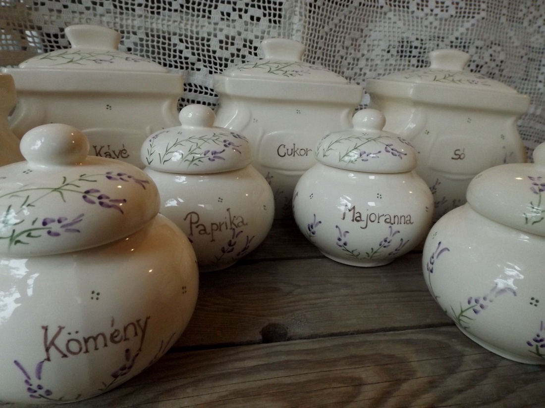 Levendulás liszt,cukor,só kerámia fűszertartó készlet   Rendelhető!!!! -  - Meska.hu
