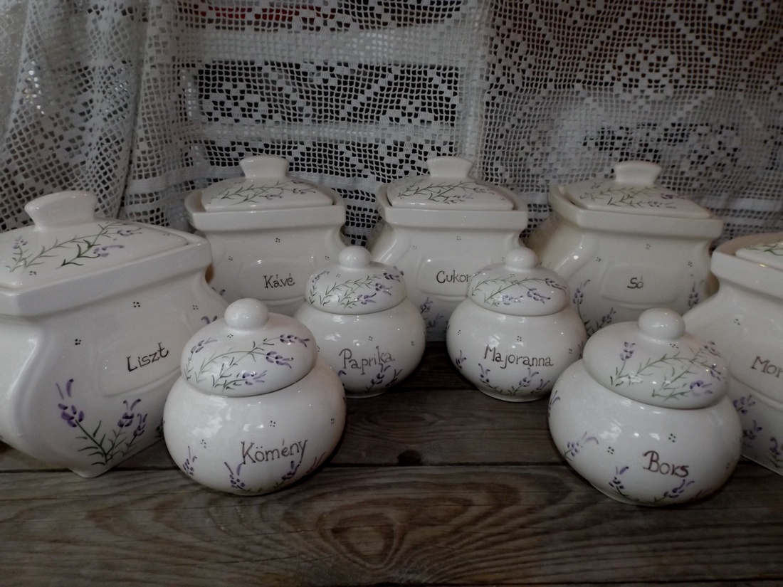Levendulás liszt,cukor,só kerámia fűszertartó készlet   Rendelhető!!!! -  - Meska.hu