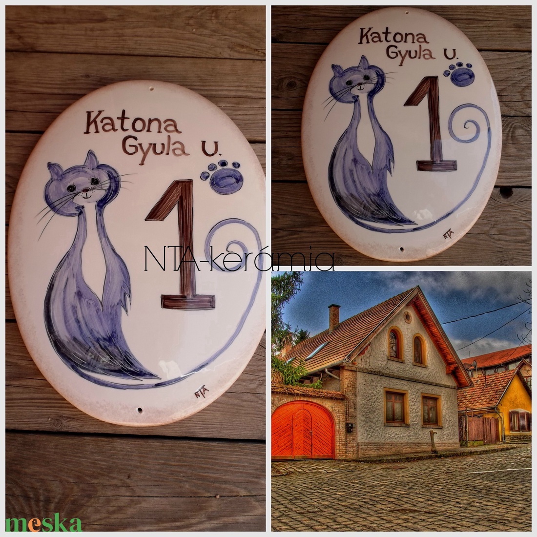 Kerámia Egyedi cicás utcanévtábla -házszámtábla - otthon & életmód - ház & kert - házszám - Meska.hu