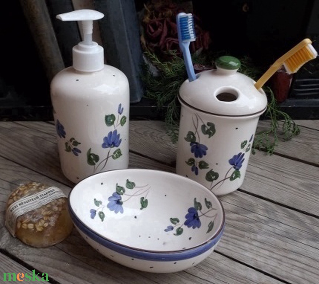 Kékfestő kerámia fürdőszoba szett -  - Meska.hu
