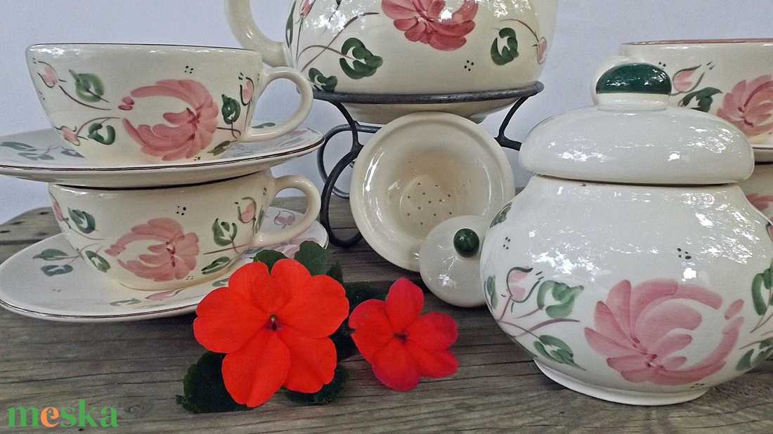 Rózsás-romantikus teás 2 személyes készlet  - otthon & lakás - konyhafelszerelés, tálalás - tálalás - bögre & csésze - Meska.hu
