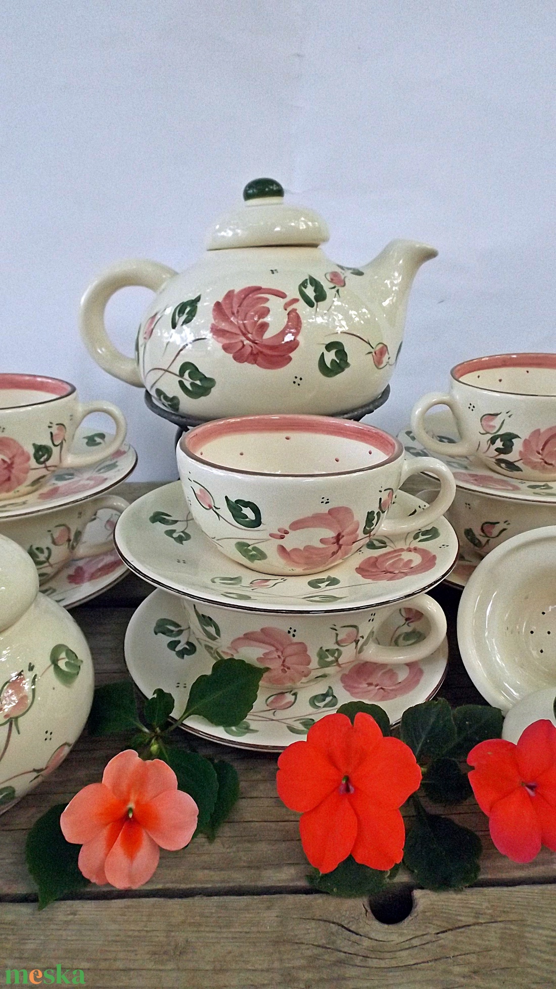 Rózsás-romantikus teás 6 személyes készlet  - otthon & lakás - konyhafelszerelés, tálalás - tálalás - bögre & csésze - Meska.hu
