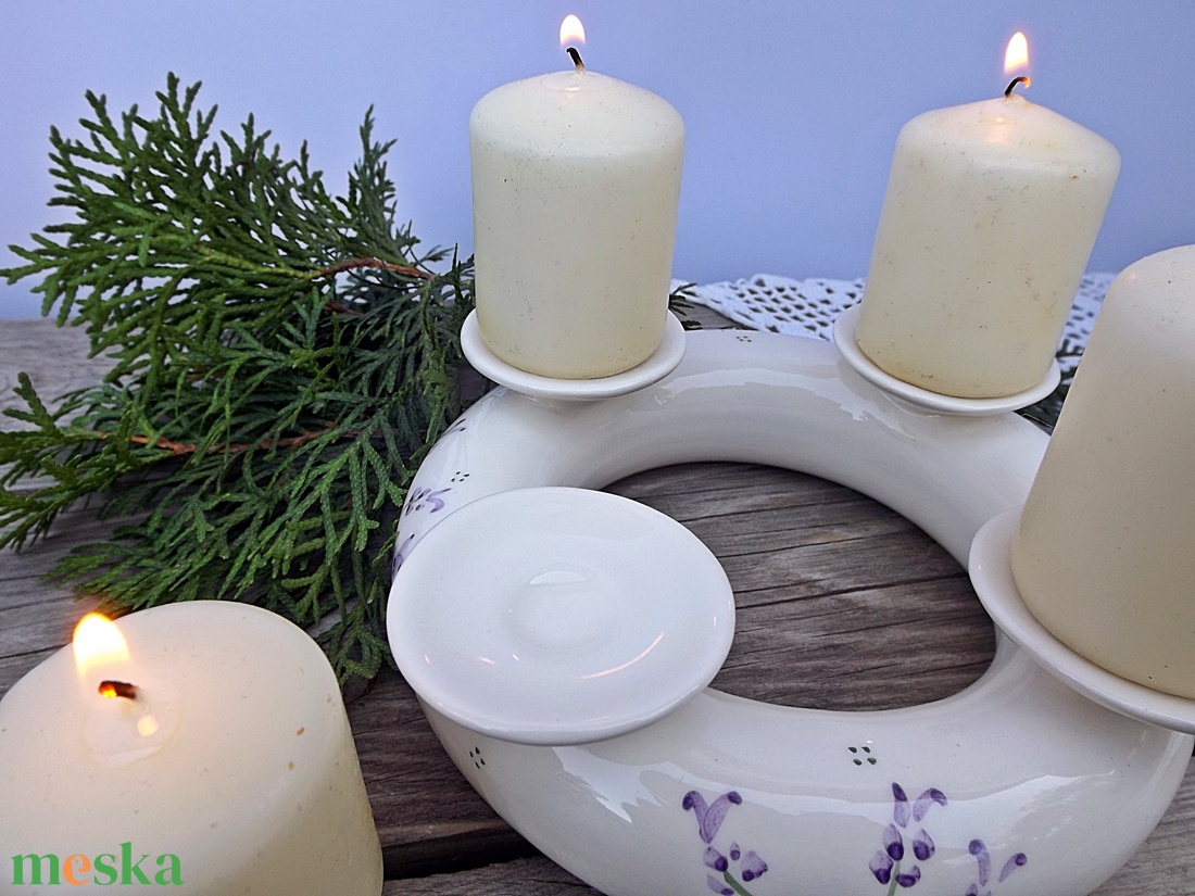 A levendula szerelmeseinek kerámia adventi koszorú - karácsony - adventi díszek - adventi koszorú - Meska.hu