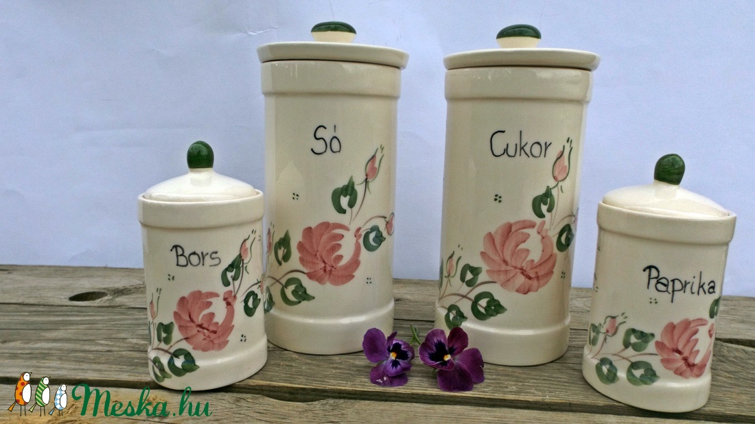 Rózsás kerámia fűszertartó készlet - otthon & életmód - konyhafelszerelés, tálalás - Meska.hu