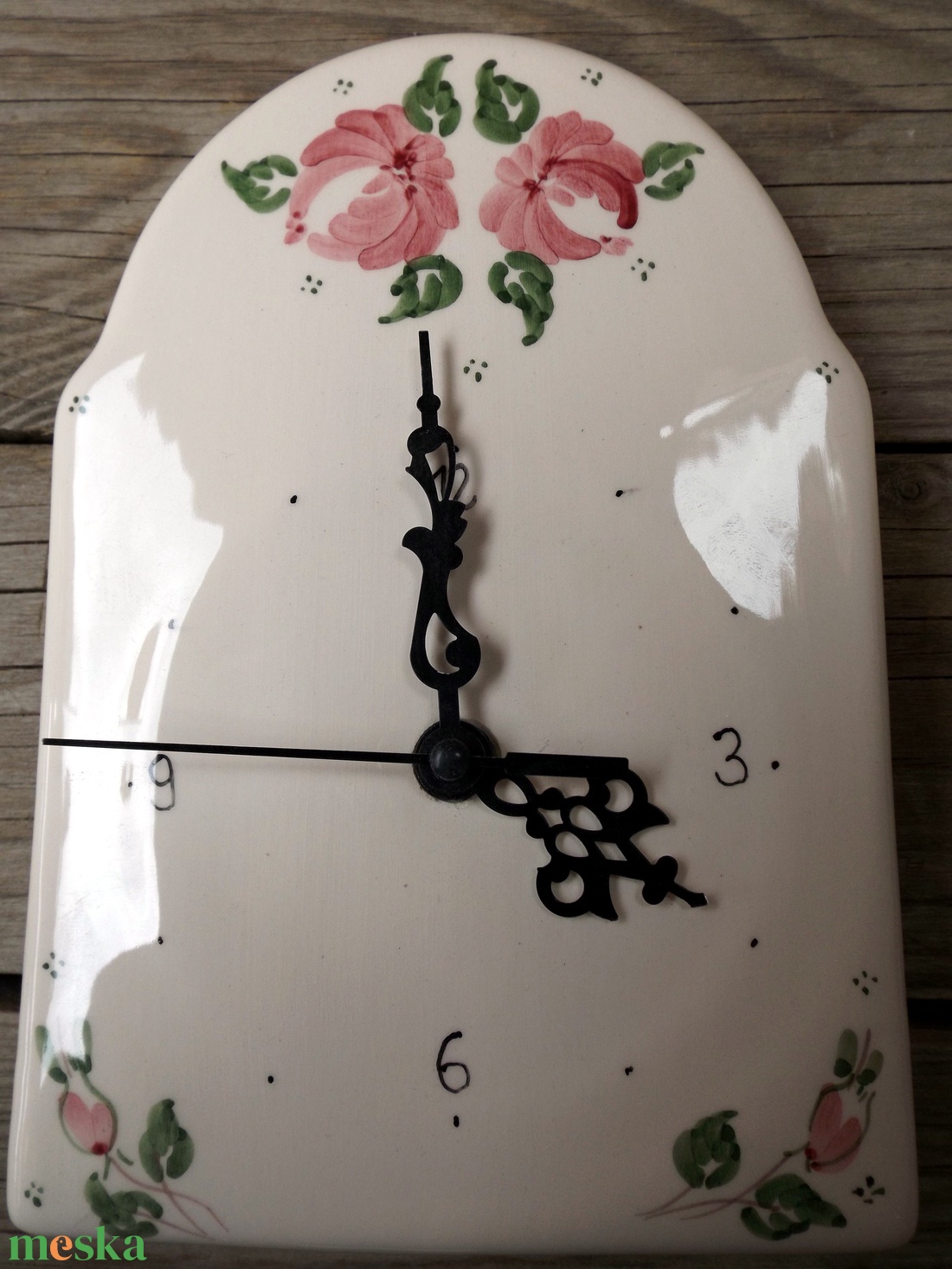 Rózsás -csipkés  romantikus kerámia óra - otthon & életmód - dekoráció - Meska.hu
