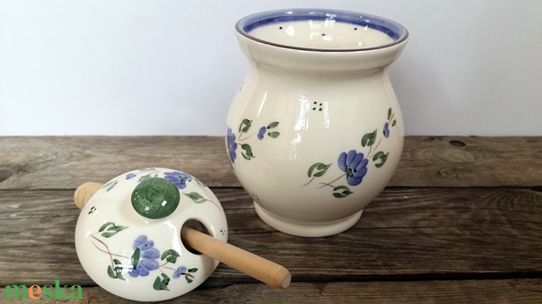 Kékfestő  kerámia méztartó - otthon & életmód - konyhafelszerelés, tálalás - konyhai tárolás - méz & vajtartó - Meska.hu
