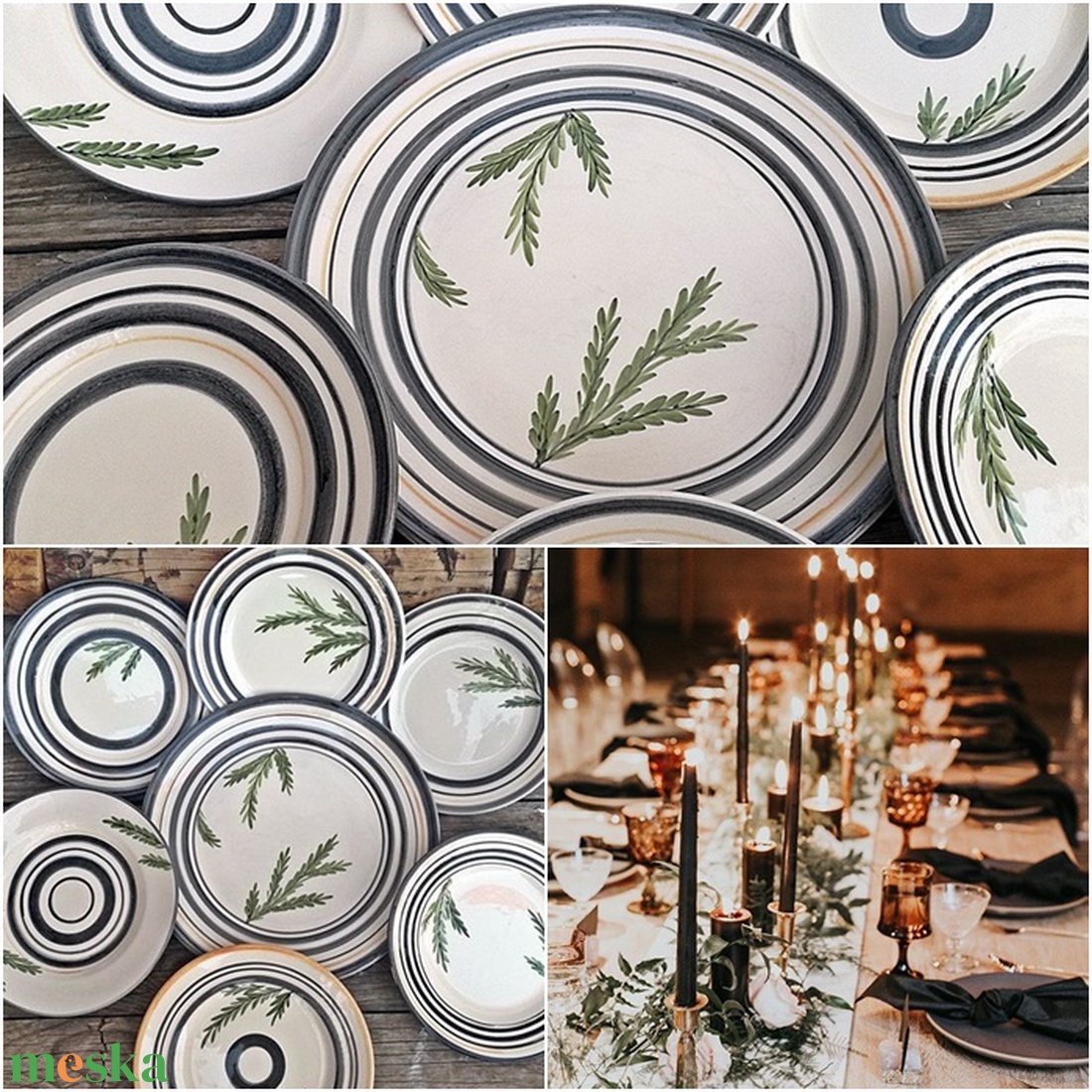 Fekete-fehér (ekrü) elegancia fenyő ággal kerámia sütis készlet - otthon & életmód - konyhafelszerelés, tálalás - tálalás - tányér & étkészlet - Meska.hu Fekete-fehér (ekrü) elegancia fenyő ággal kerámia sütis készlet - otthon & életmód - konyhafelszerelés, tálalás - tálalás - tányér & étkészlet - Meska.hu