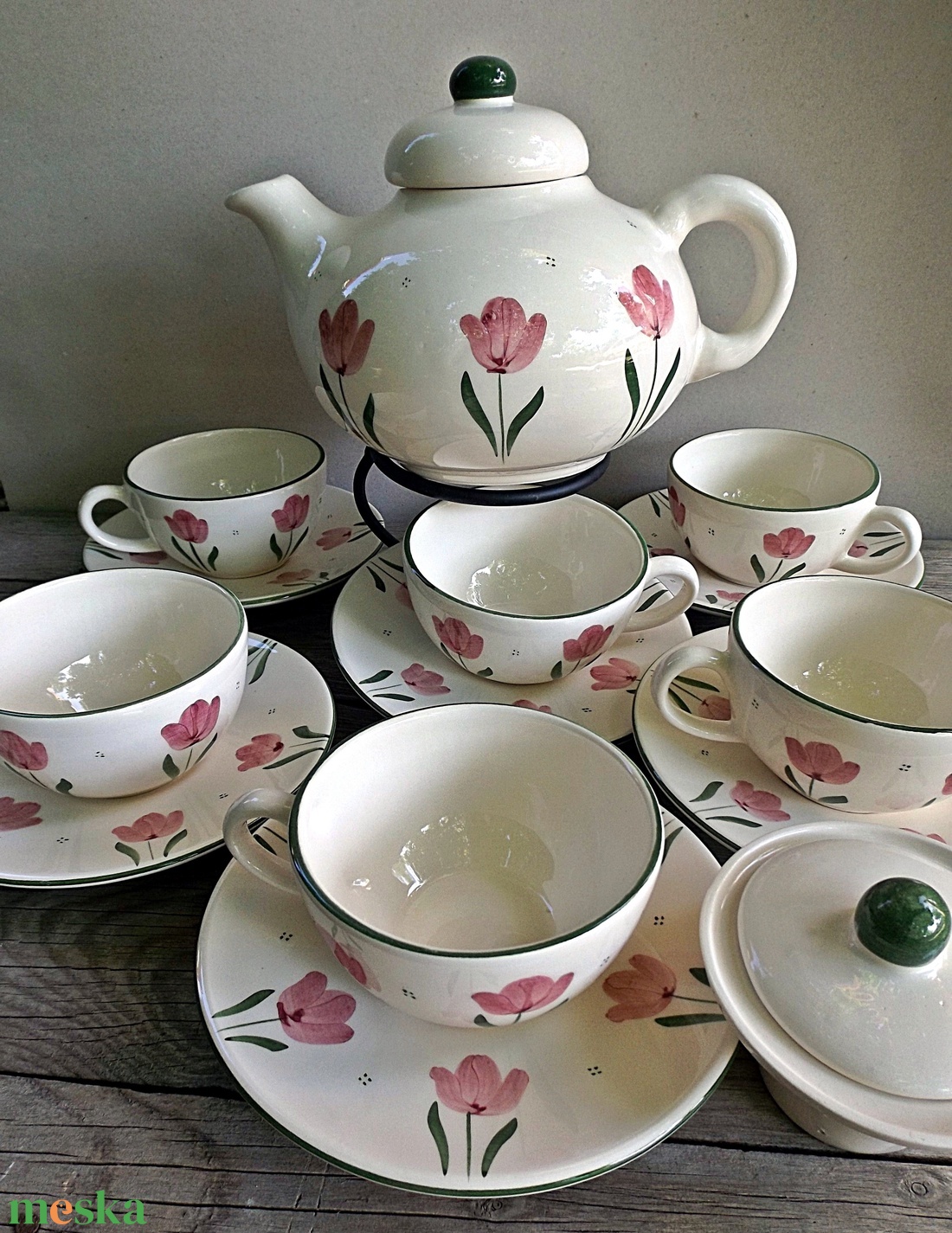 Tulipán imádóknak teás készlet - otthon & életmód - konyhafelszerelés, tálalás - tálalás - teás- és kávés pohár, készlet - Meska.hu