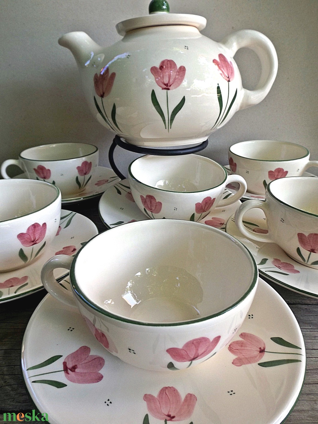Tulipán imádóknak teás készlet - otthon & életmód - konyhafelszerelés, tálalás - tálalás - teás- és kávés pohár, készlet - Meska.hu