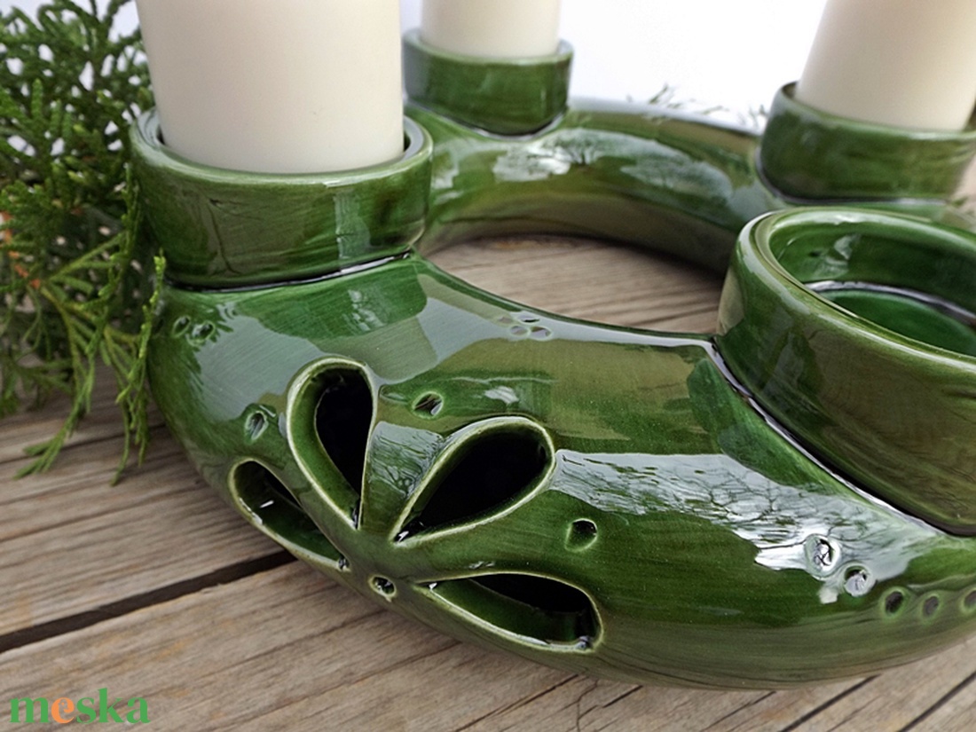 Karácsonyi kerámia  zöld- adventi  koszorú - karácsony - adventi díszek - adventi koszorú - Meska.hu