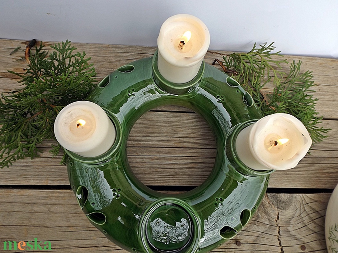 Karácsonyi kerámia  zöld- adventi  koszorú - karácsony - adventi díszek - adventi koszorú - Meska.hu
