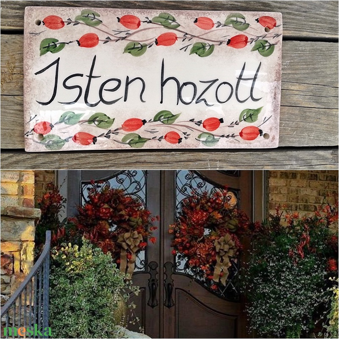 Édes Otthon,  kerámia csipkebogyós  tábla - otthon & életmód - ház & kert - isten hozott tábla - Meska.hu