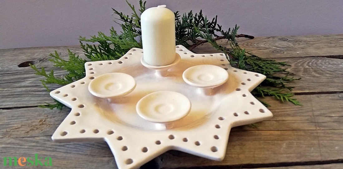 Kerámia fehér-ekrü csillag-csipke adventi koszorú - karácsony - adventi díszek - adventi koszorú - Meska.hu Kerámia fehér-ekrü csillag-csipke adventi koszorú - karácsony - adventi díszek - adventi koszorú - Meska.hu