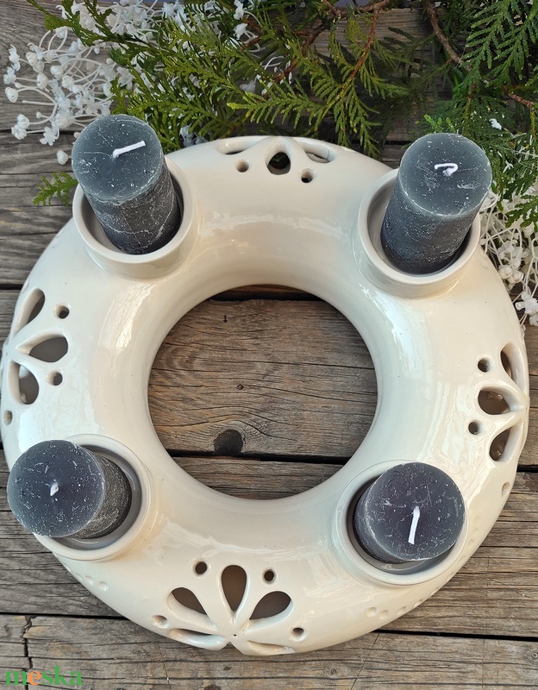 Karácsony... kerámia fehér - ekrü áttört-csipkés adventi  koszorú - karácsony - adventi díszek - adventi koszorú - Meska.hu Karácsony... kerámia fehér - ekrü áttört-csipkés adventi  koszorú - karácsony - adventi díszek - adventi koszorú - Meska.hu