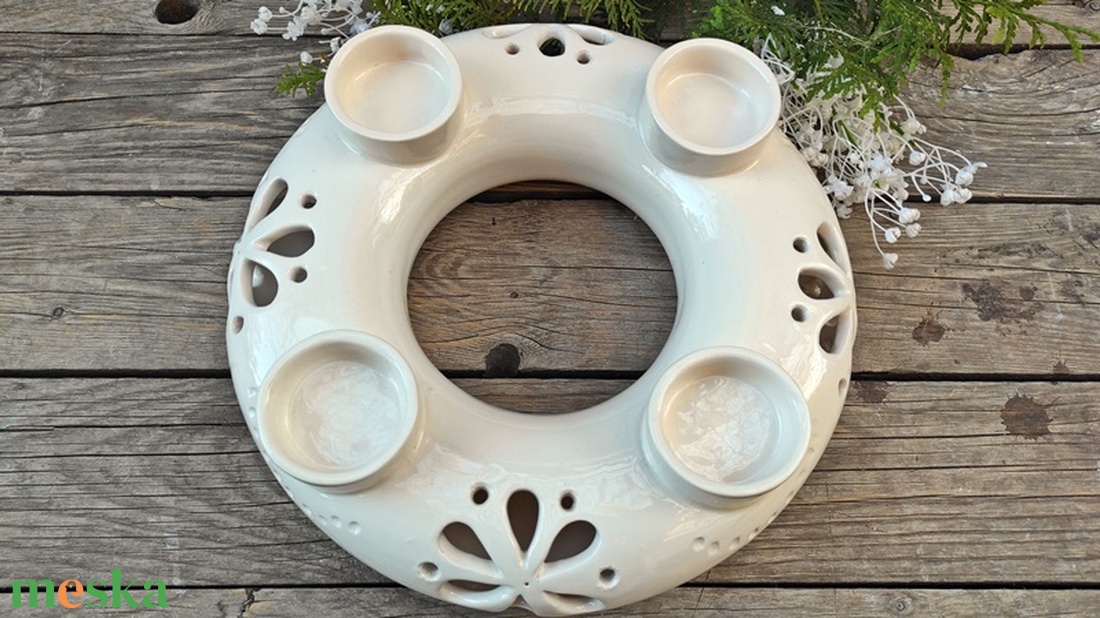 Karácsony... kerámia fehér - ekrü áttört-csipkés adventi  koszorú - karácsony - adventi díszek - adventi koszorú - Meska.hu Karácsony... kerámia fehér - ekrü áttört-csipkés adventi  koszorú - karácsony - adventi díszek - adventi koszorú - Meska.hu