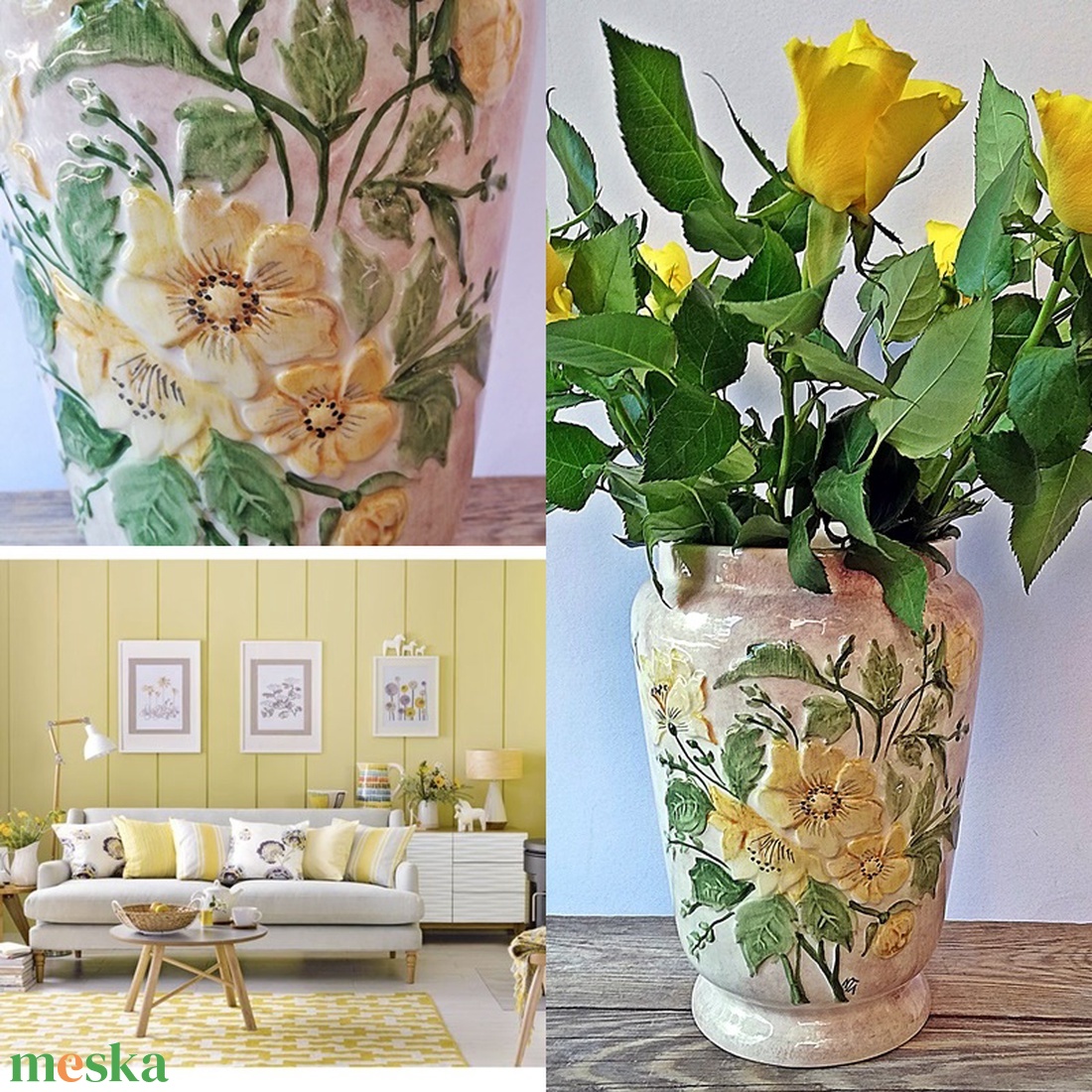 Vadrózsás egyedi-vintage váza - otthon & életmód - dekoráció - virágdísz és tartó - váza - Meska.hu