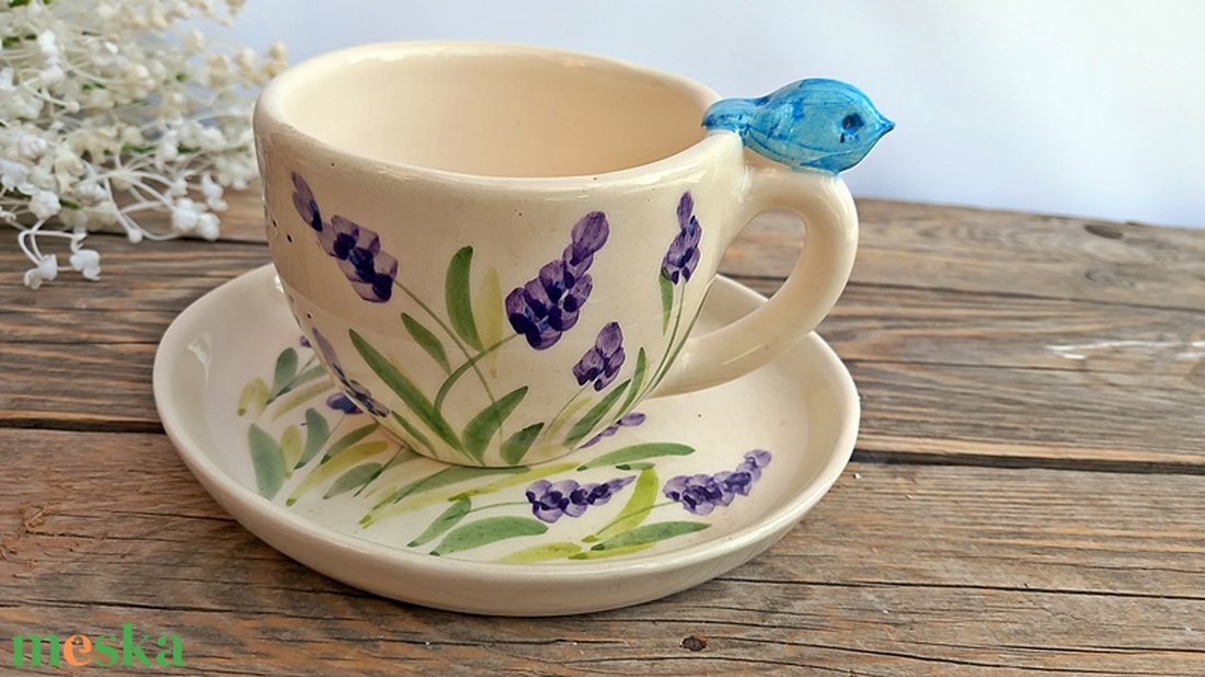 Levendulás,boldogságmadaras örömbögre - otthon & életmód - konyhafelszerelés, tálalás - tálalás - bögre & csésze - Meska.hu