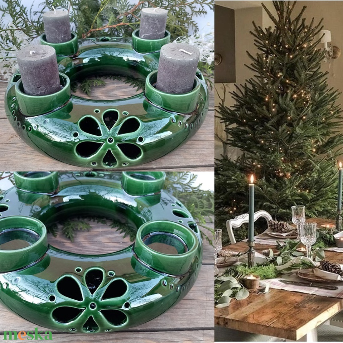 Egyedi zöld áttört- kerámia adventi koszorú - karácsony - adventi díszek - adventi koszorú - Meska.hu