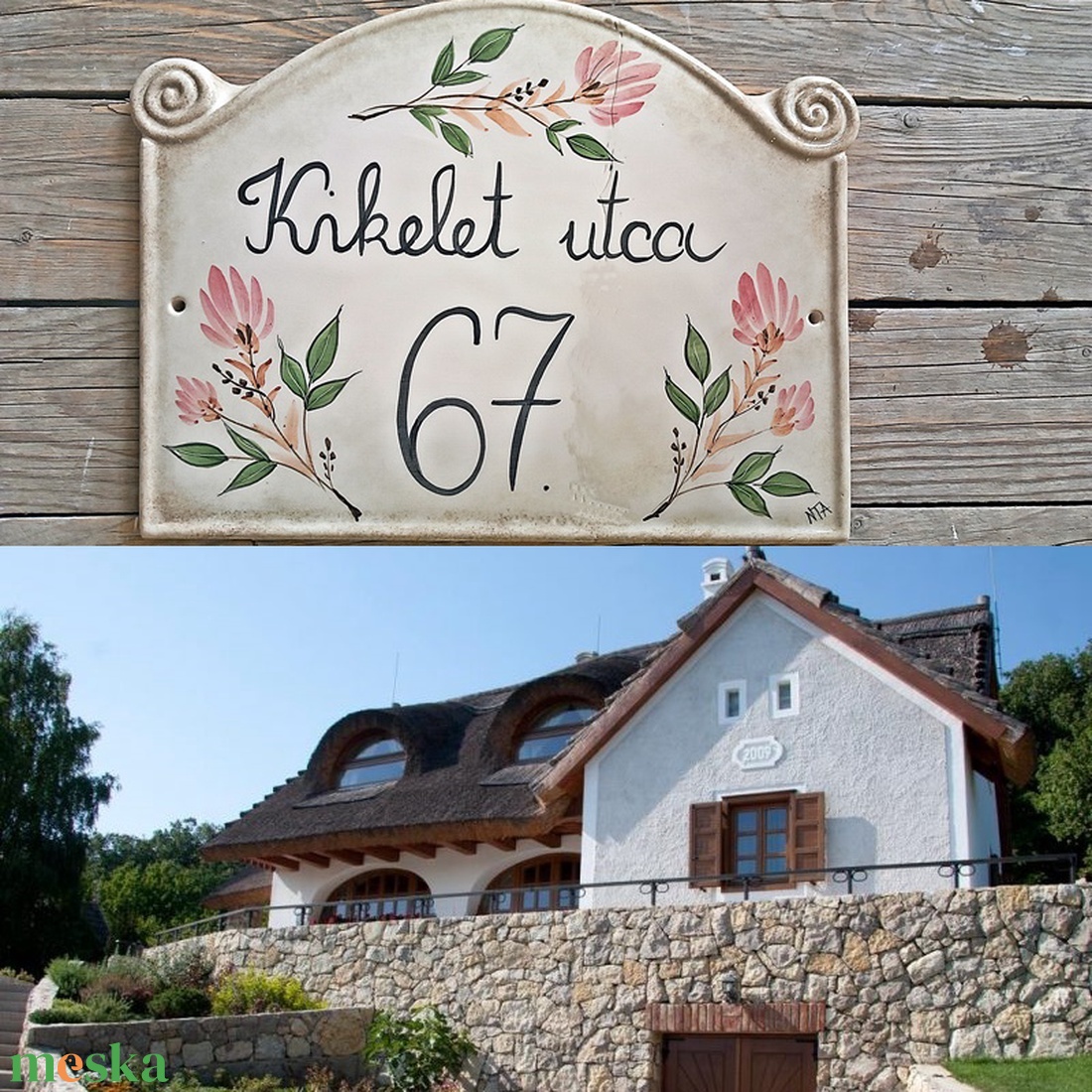 Pink kerámia ház és utca név tábla - otthon & lakás - ház & kert - házszám - Meska.hu