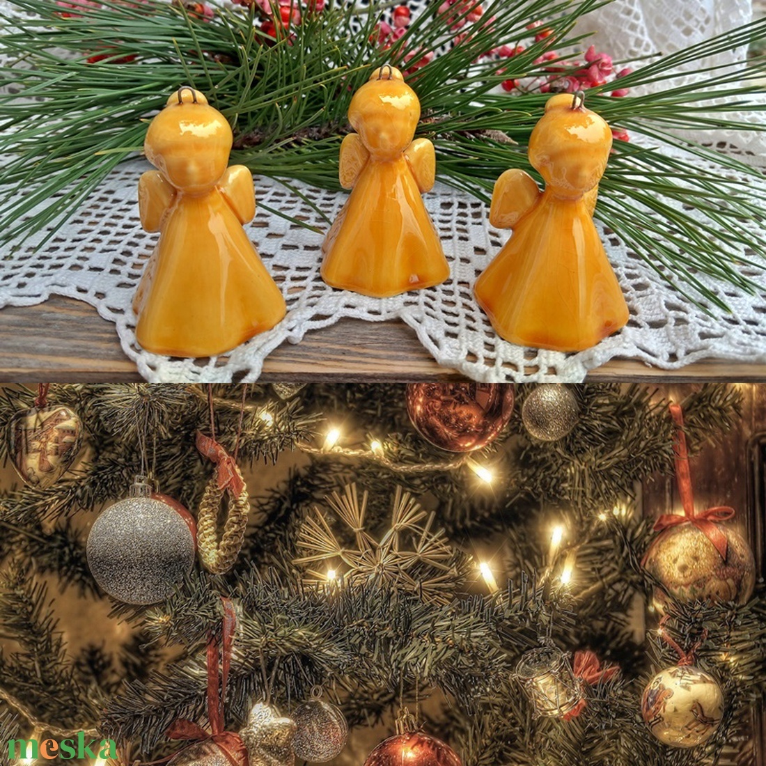 Romantikus-méz kerámia angyalkák - karácsony - karácsonyi lakásdekoráció - karácsonyfadíszek - Meska.hu