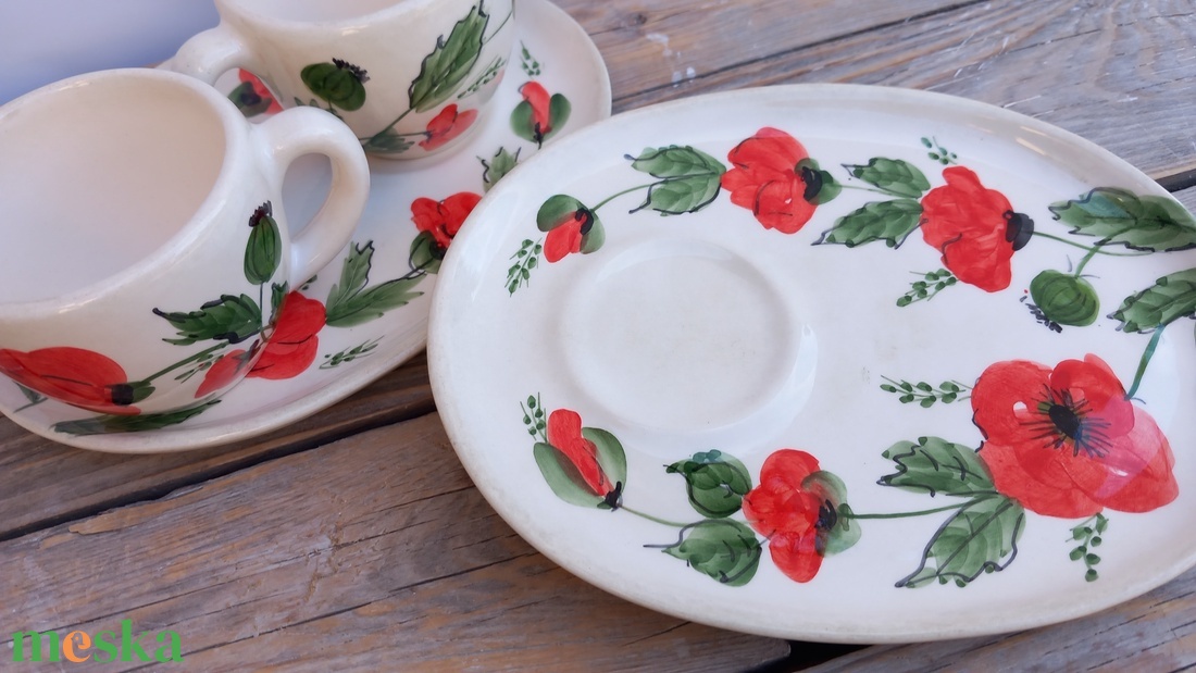 Pipacs imádóknak  2 személyes  reggeliző - teás készlet - otthon & életmód - konyhafelszerelés, tálalás - tálalás - teás- és kávés pohár, készlet - Meska.hu