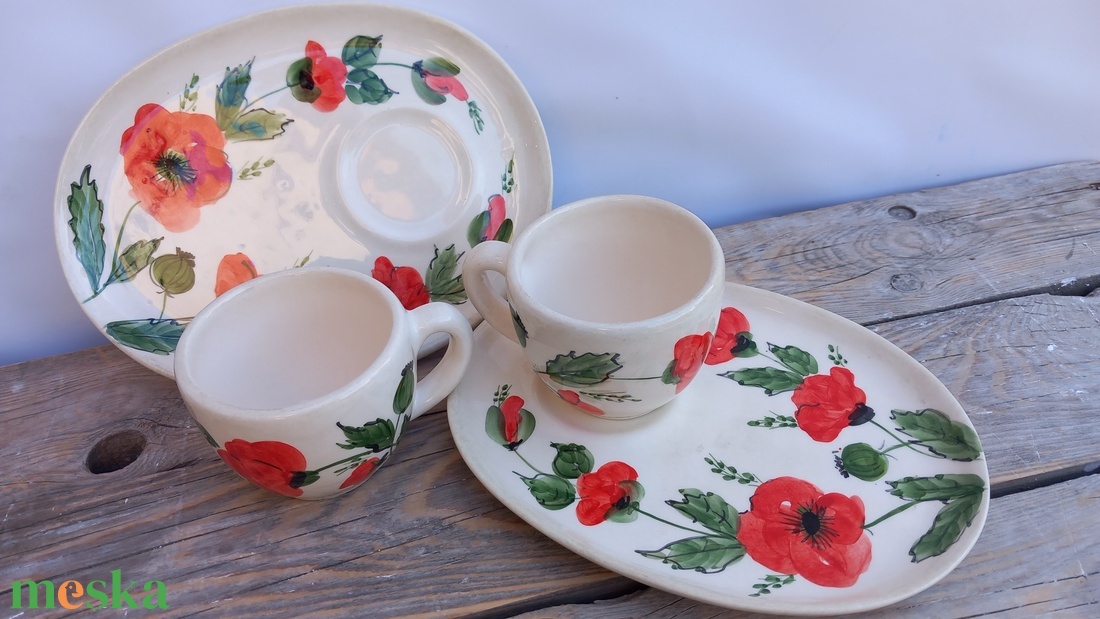 Pipacs imádóknak  2 személyes  reggeliző - teás készlet - otthon & életmód - konyhafelszerelés, tálalás - tálalás - teás- és kávés pohár, készlet - Meska.hu