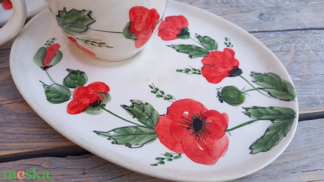 Pipacs imádóknak  2 személyes  reggeliző - teás készlet - otthon & életmód - konyhafelszerelés, tálalás - tálalás - teás- és kávés pohár, készlet - Meska.hu