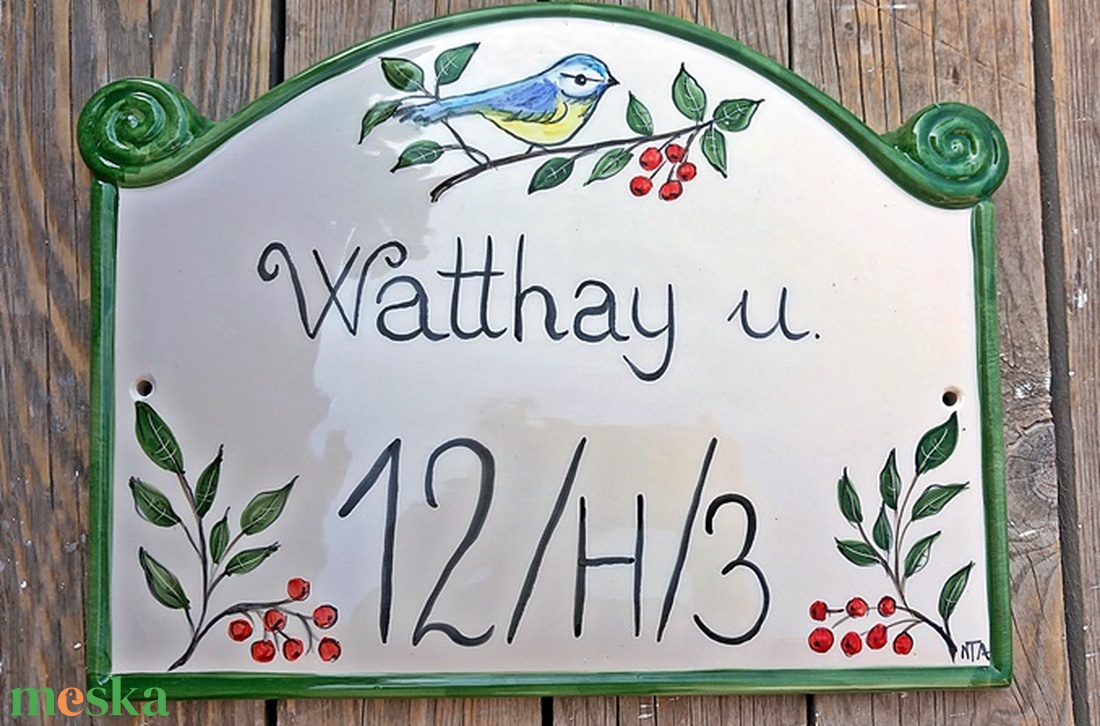 Piros berkenye ágonkicsi cinke  kerámia utca név tábla - otthon & életmód - ház & kert - házszám - Meska.hu