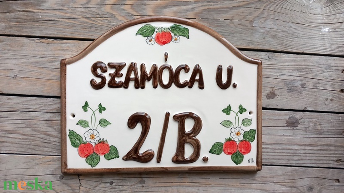 Szamóca kerámia utcanév-házszám  tábla - otthon & életmód - ház & kert - házszám - Meska.hu