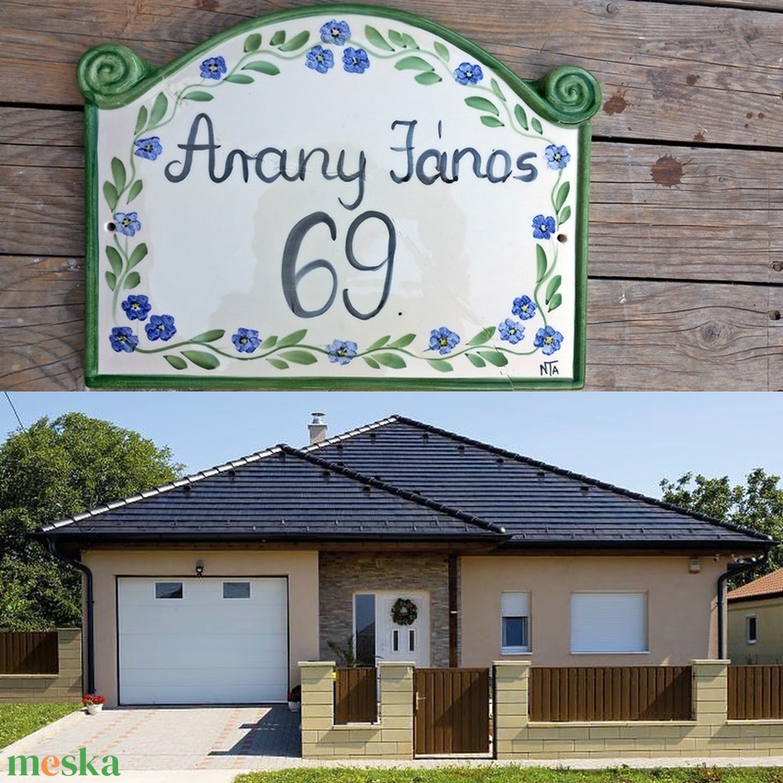 Kéknefelejcs koszorú egyedi kerámia utca névtábla - otthon & életmód - ház & kert - házszám - Meska.hu