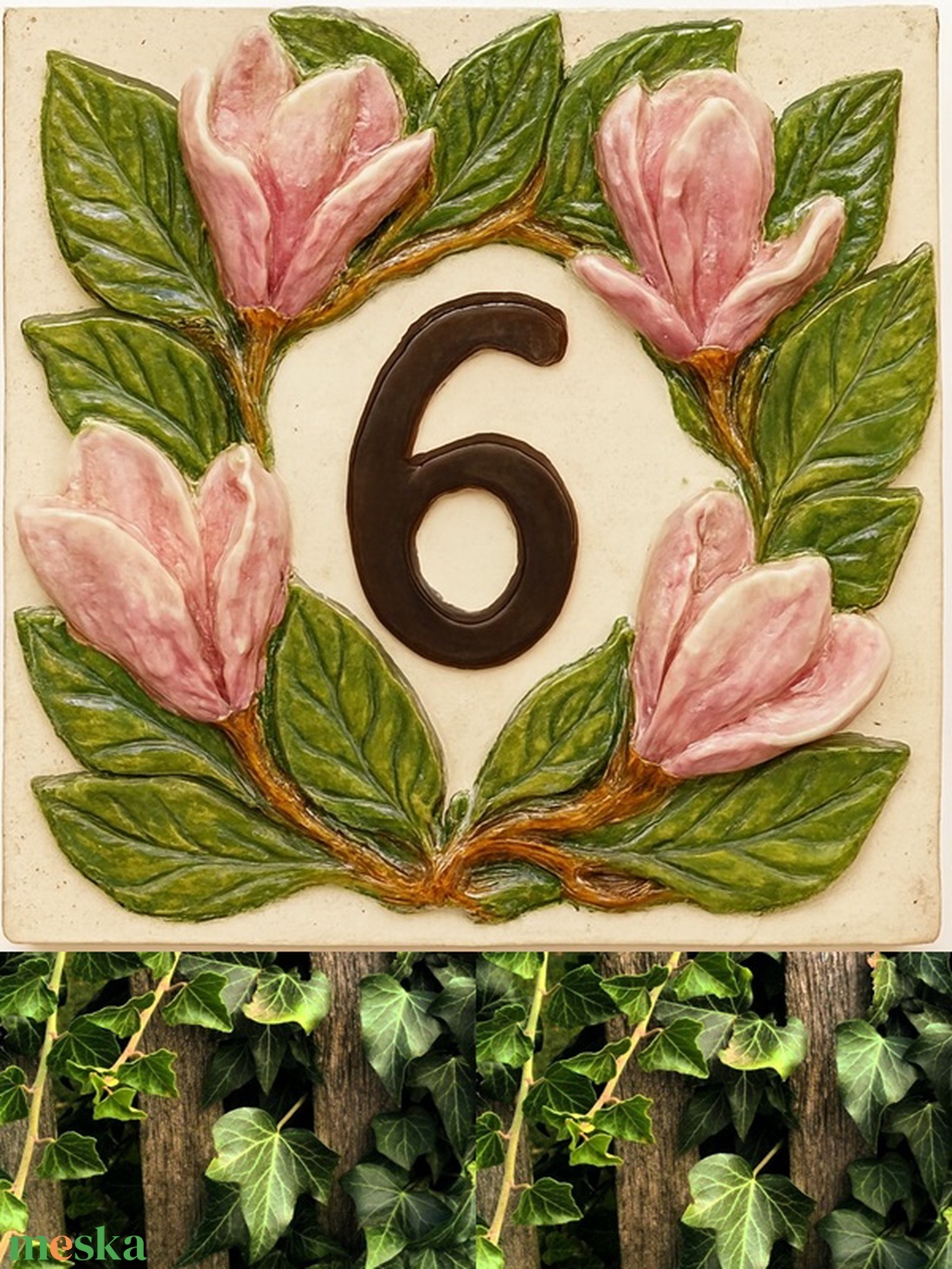 Maglónia-liliomfa ...kerámia házszámtábla - otthon & életmód - ház & kert - házszám - Meska.hu