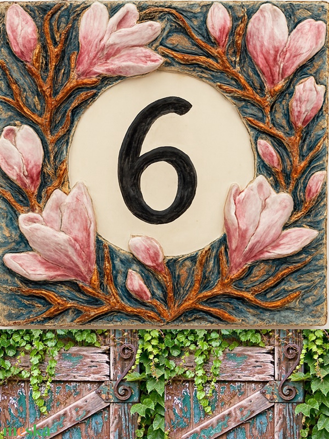 Maglónia-liliomfa ...kerámia házszámtábla - otthon & életmód - ház & kert - házszám - Meska.hu