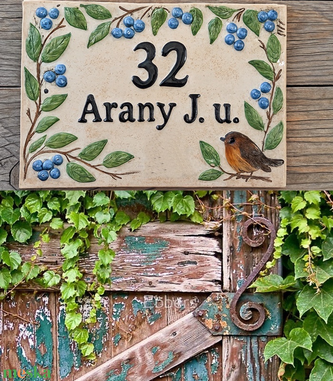 Vörösbegy kökény ágon kerámia utca névtábla - otthon & életmód - ház & kert - házszám - Meska.hu