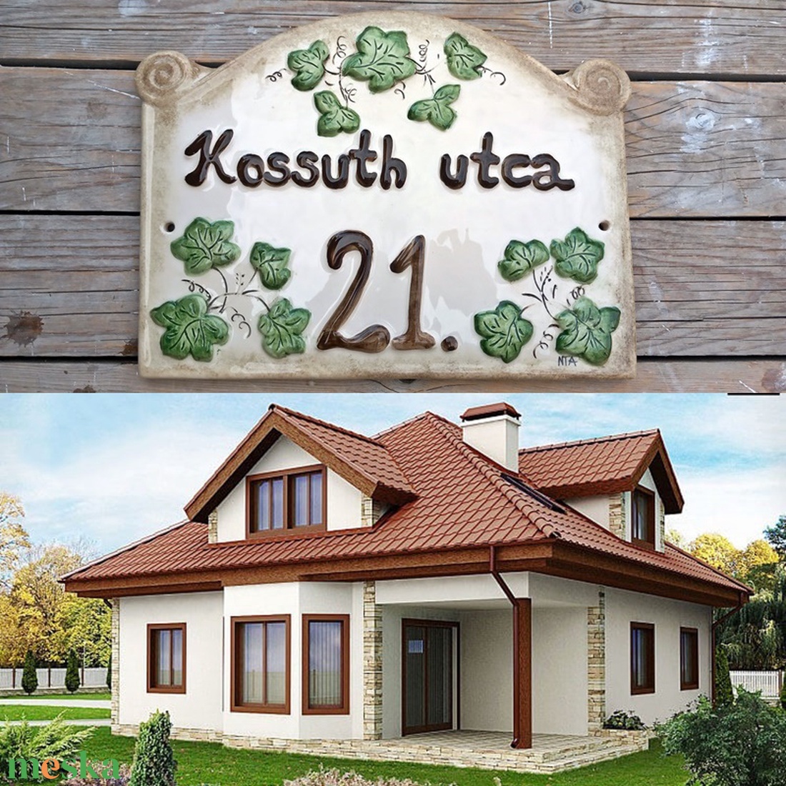 Borostyán-kerámia ház és utca névtábla - otthon & életmód - ház & kert - házszám - Meska.hu