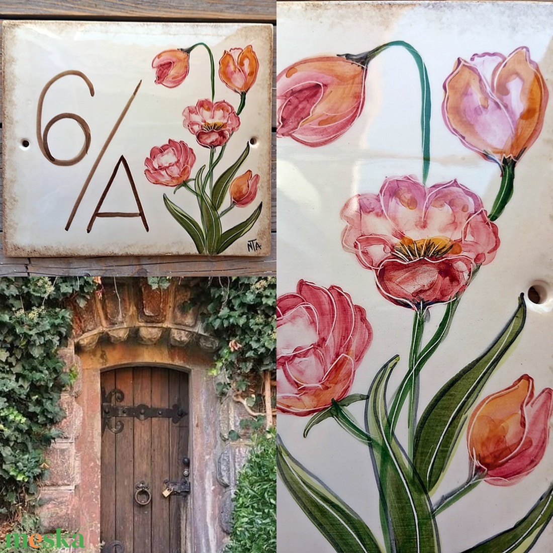 Vidéki hangulat-tulipános -Kerámia házszámtábla - otthon & életmód - ház & kert - házszám - Meska.hu