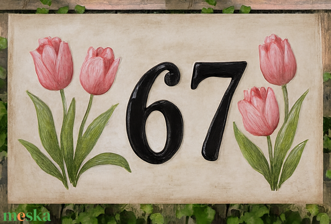 Vidéki hangulat-tulipános -Kerámia házszámtábla - otthon & életmód - ház & kert - házszám - Meska.hu
