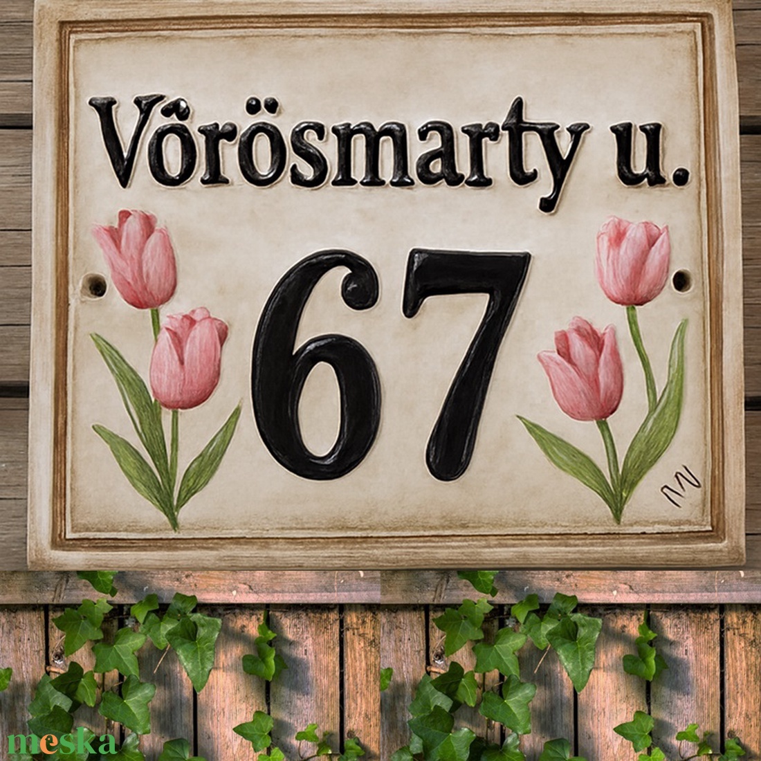 Púder tulipán egyedi utcanévtábla - otthon & életmód - ház & kert - házszám - Meska.hu