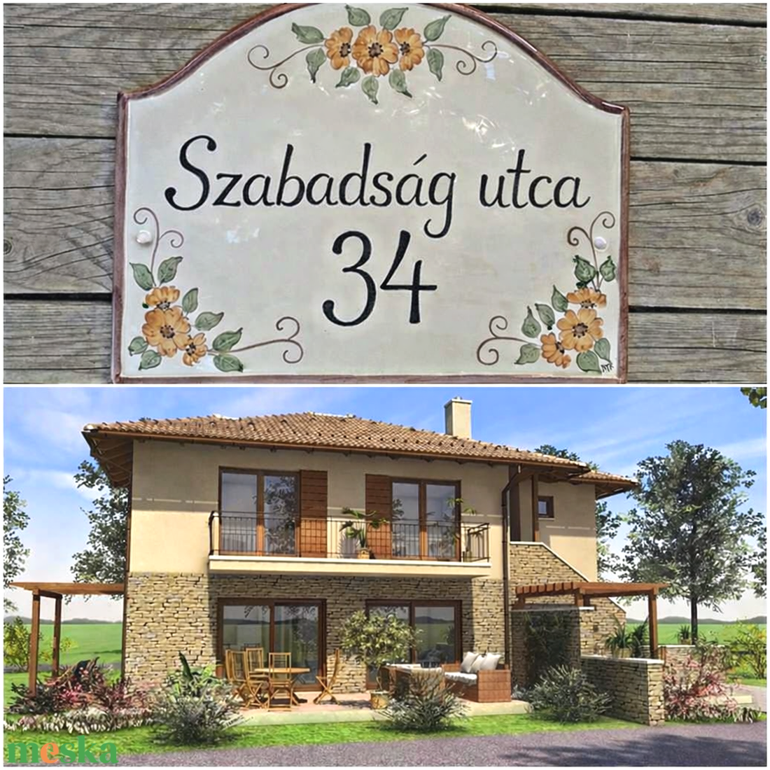 Mustár-sárga egyedi virágos  kerámia utcanévtábla - otthon & életmód - ház & kert - házszám - Meska.hu